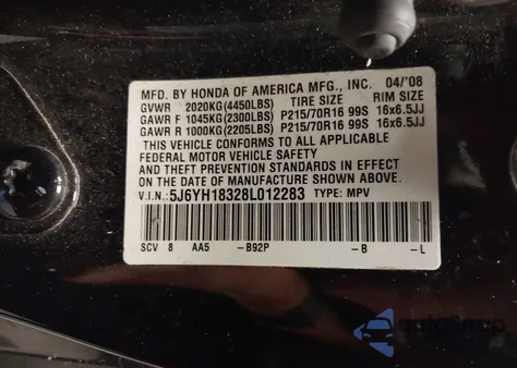 2008 Honda Element Lx from USA, damaged, VIN 5J6YH18328L012283